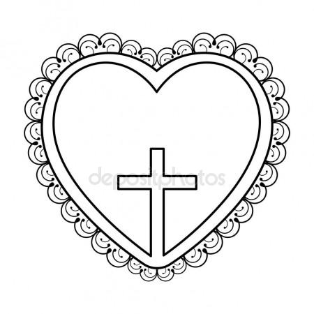 450x450 Silhouette Heart Decorative Frame With Small Wooden Cross Inside