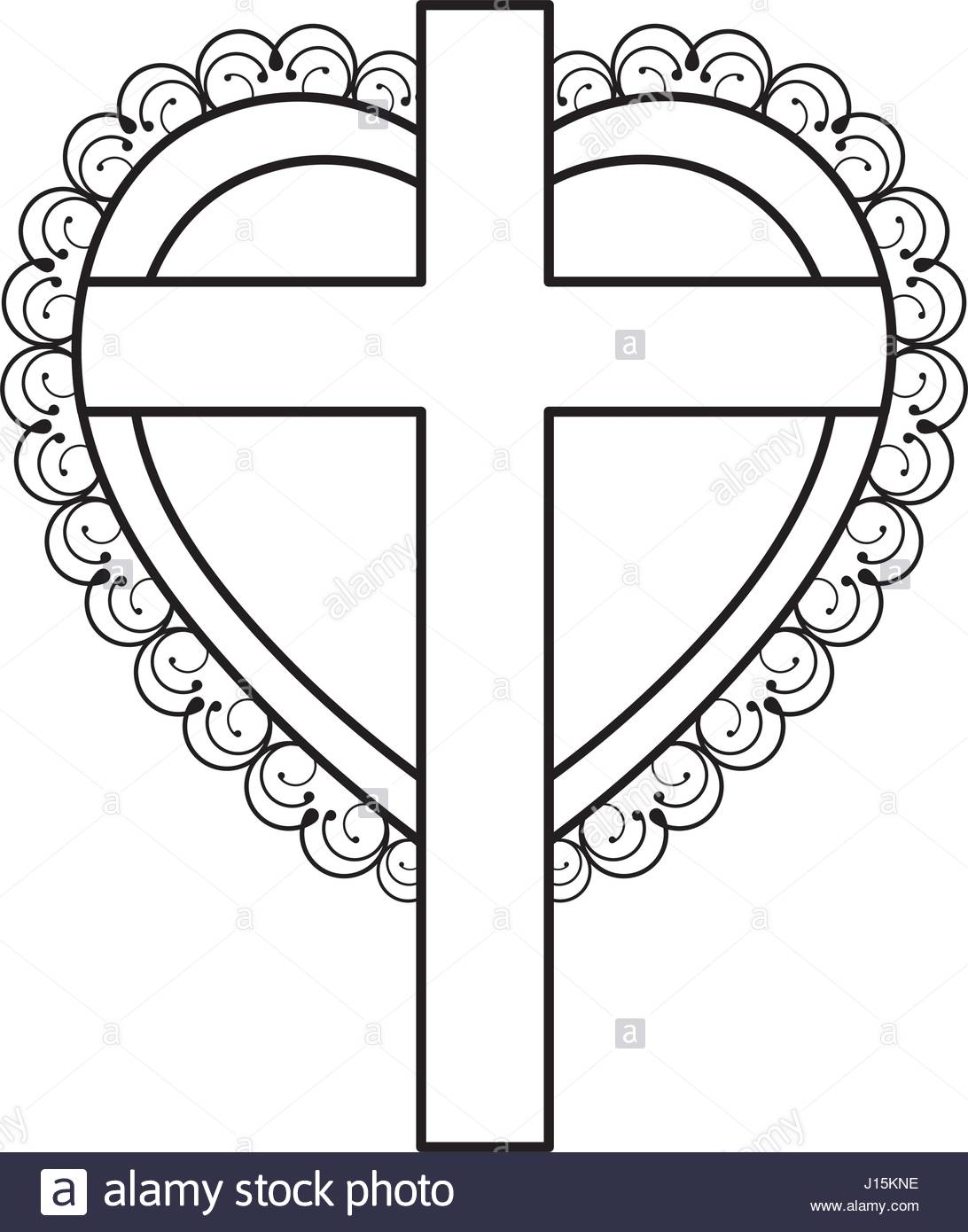 1092x1390 Silhouette Heart Decorative Frame With Wooden Cross Stock Vector
