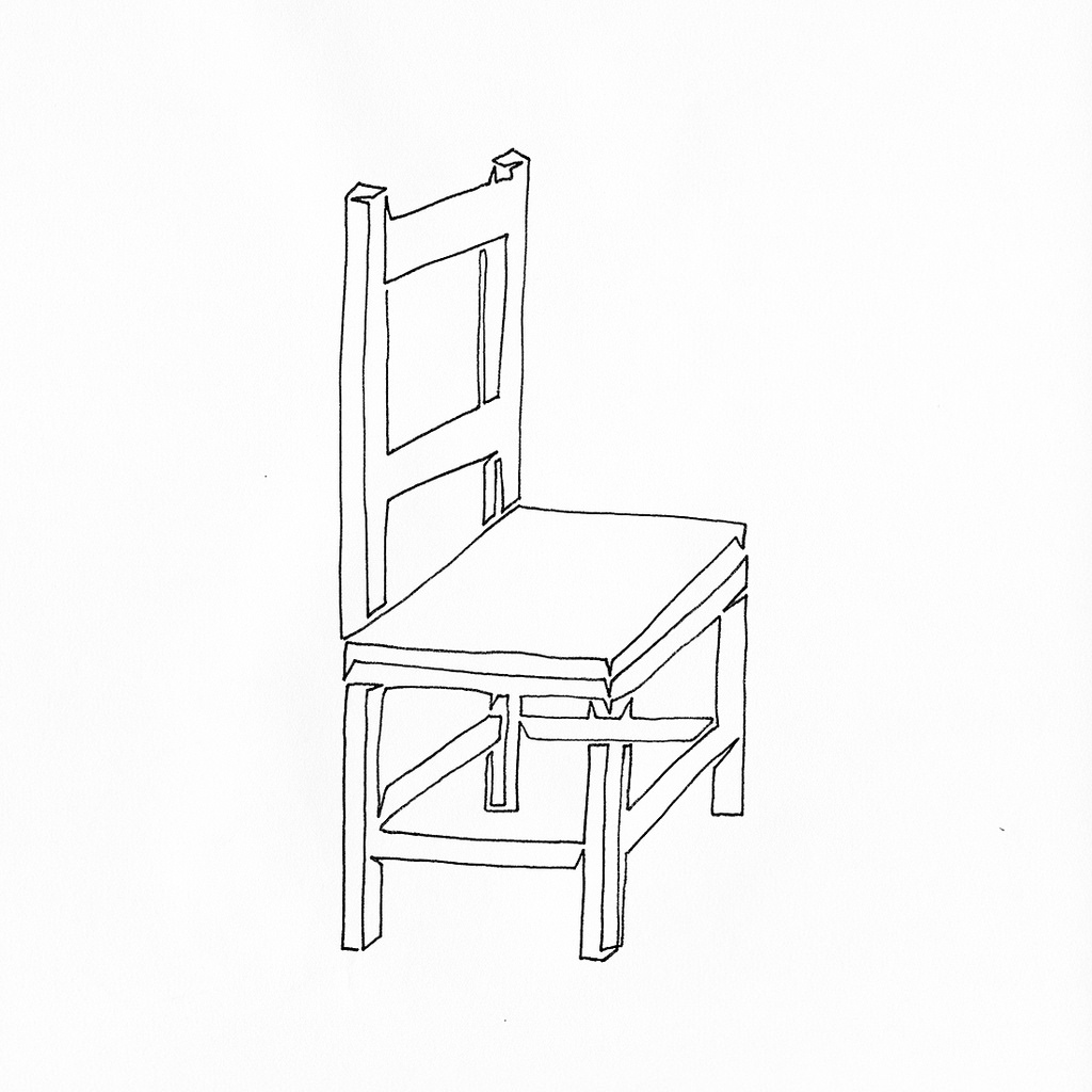 1024x1024 A Single Line Drawing Of A Wooden Chair With A Slight