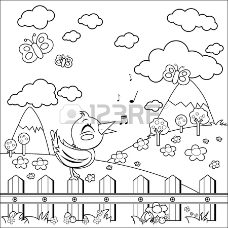 450x450 Small Country House, Meadow And Wooden Fence. Black And White