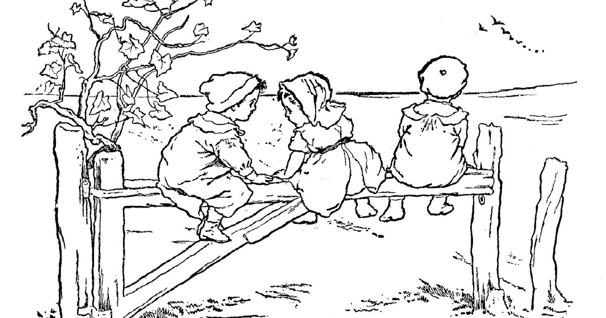 1200x630 Digital Stamp Design Children Sitting Fence Digital Download