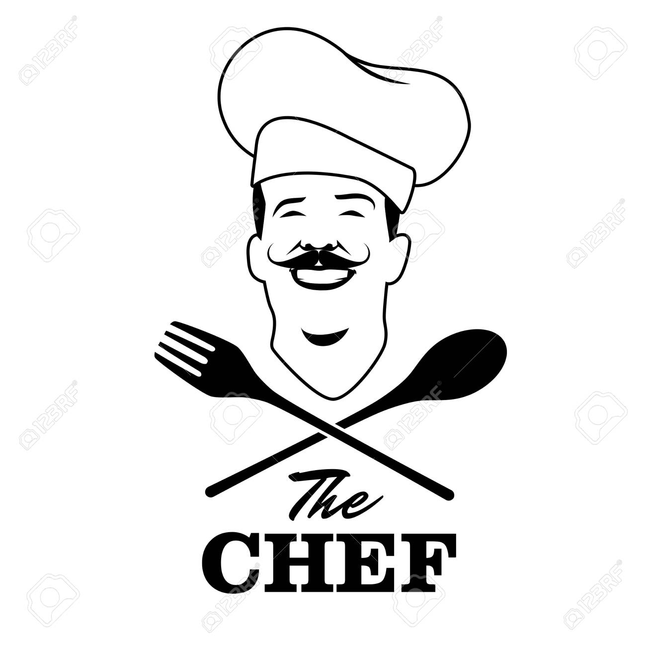1300x1300 Handsome Chef With Mustache And Wooden Spoon And Fork. Retro
