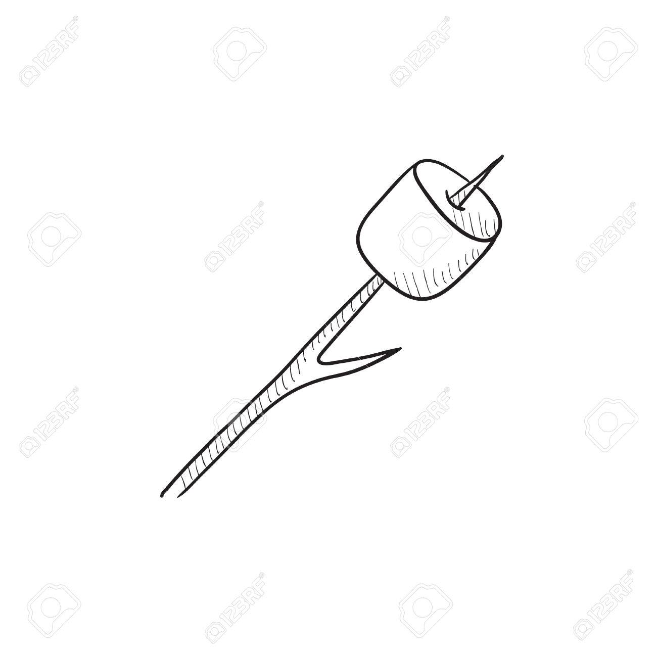 1300x1300 Marshmallow Roasted On Wooden Stick Vector Sketch Icon Isolated