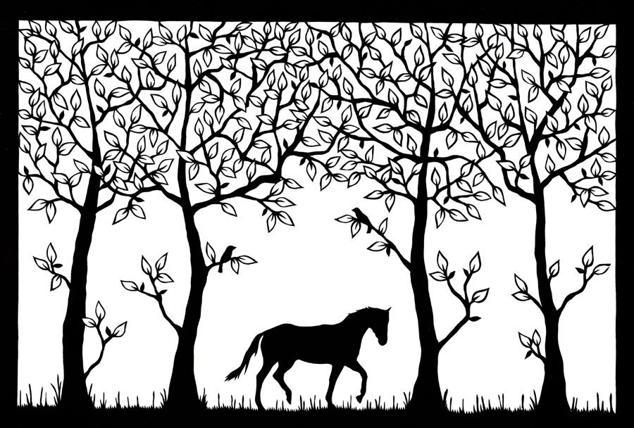 900x608 Folk Art Papercuts By Suzy Taylor Horse In Woodland