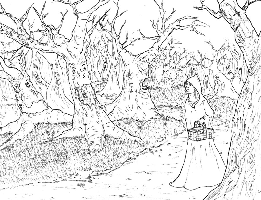 900x689 Haunted Woods Line Drawing By B3neb