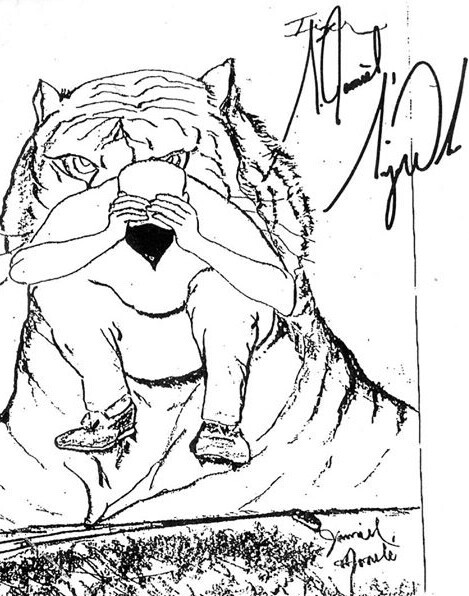 469x596 Drawingautographed By Tiger Woods Fortioliendo