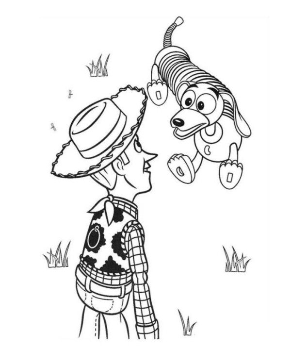 600x719 Woody And Slinky Dog Toy Story Coloring Page