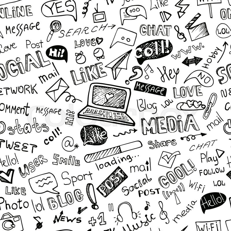 800x800 Social Media Word And Icons Seamless Pattern In Doodle Sketchy