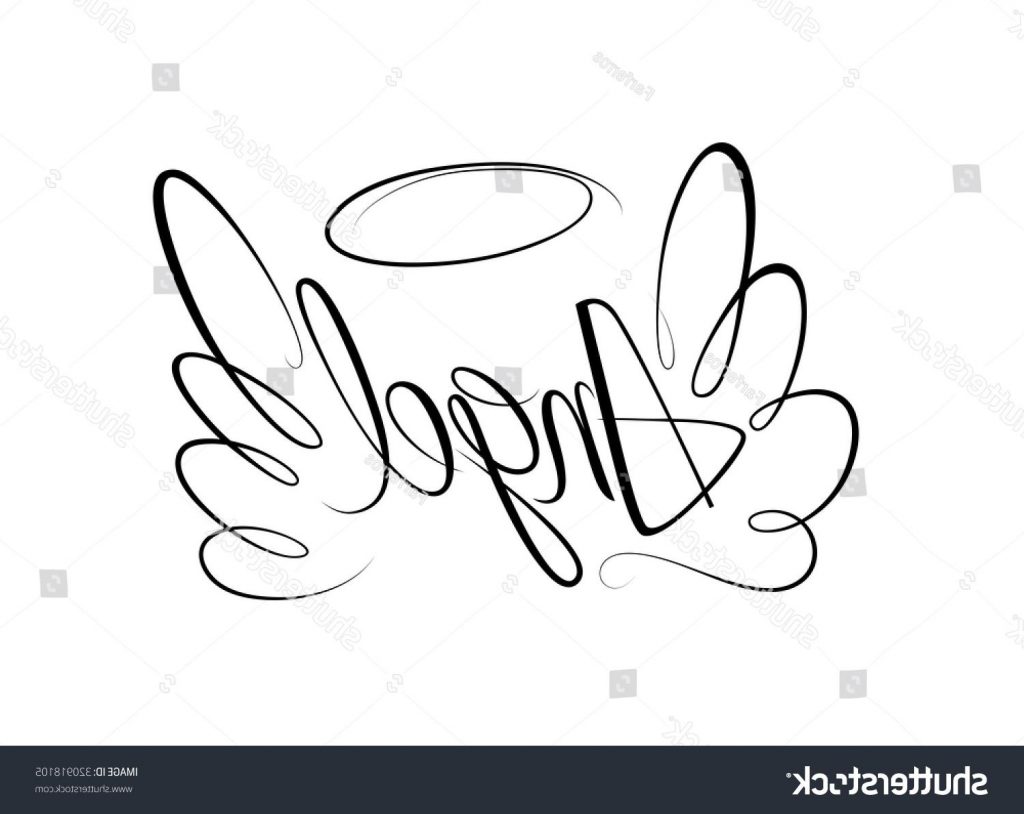 1024x814 Top 10 Stock Vector Sketch Of Word Angel And Two Wings Linear
