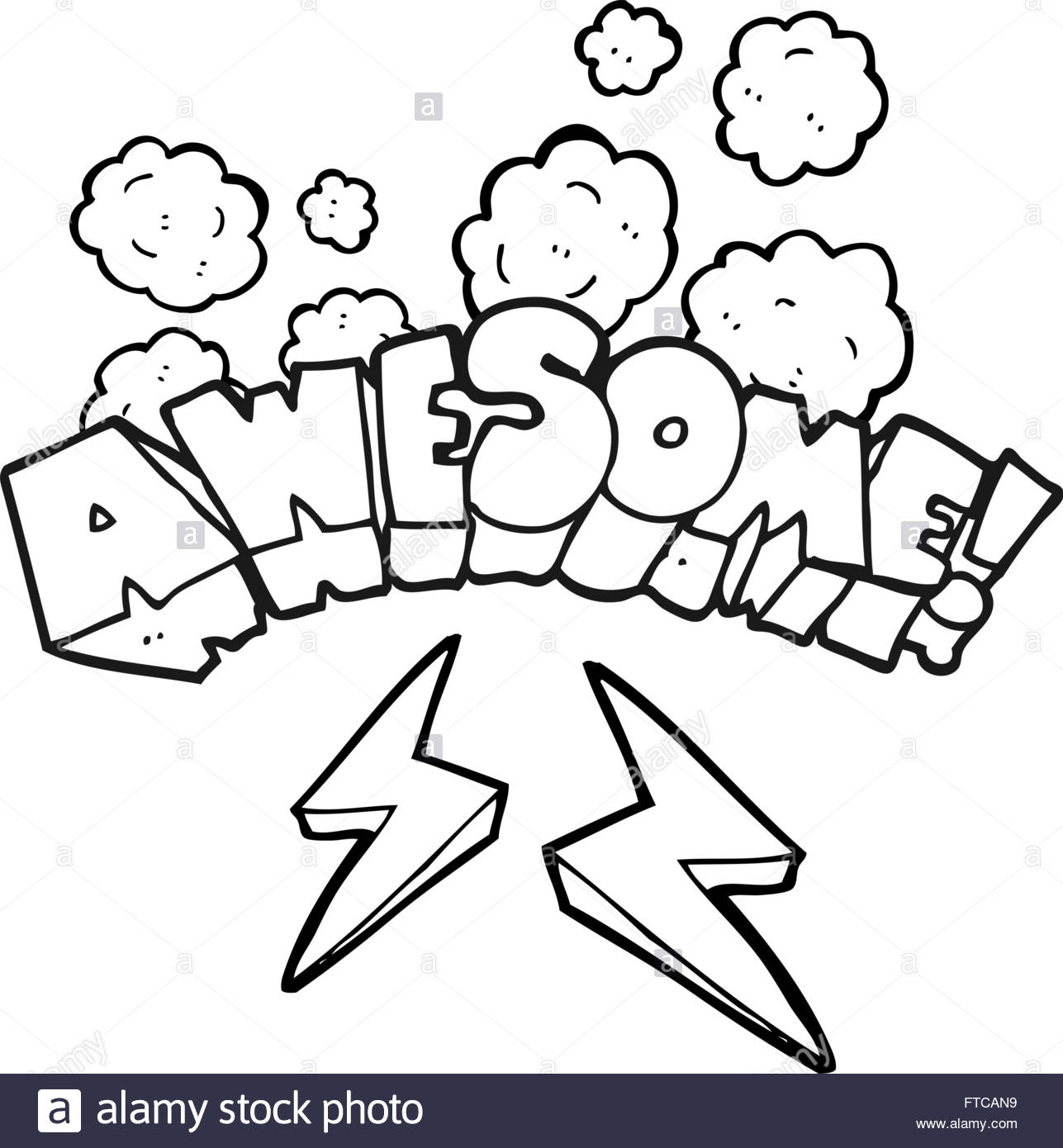 1287x1390 Freehand Drawn Black And White Cartoon Word Awesome Stock Vector