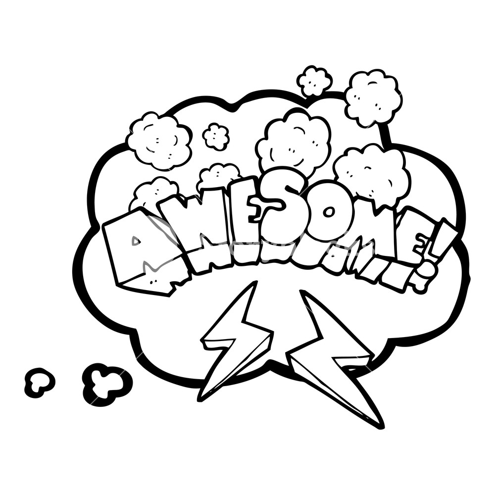 1000x1000 Freehand Drawn Thought Bubble Cartoon Word Awesome Royalty Free