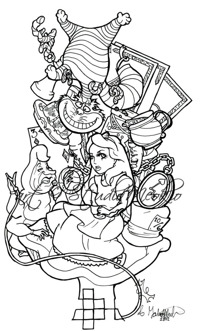 697x1147 Alice In Wonderland Outline Drawing Alice Tattoo Work Pt 1 Outline