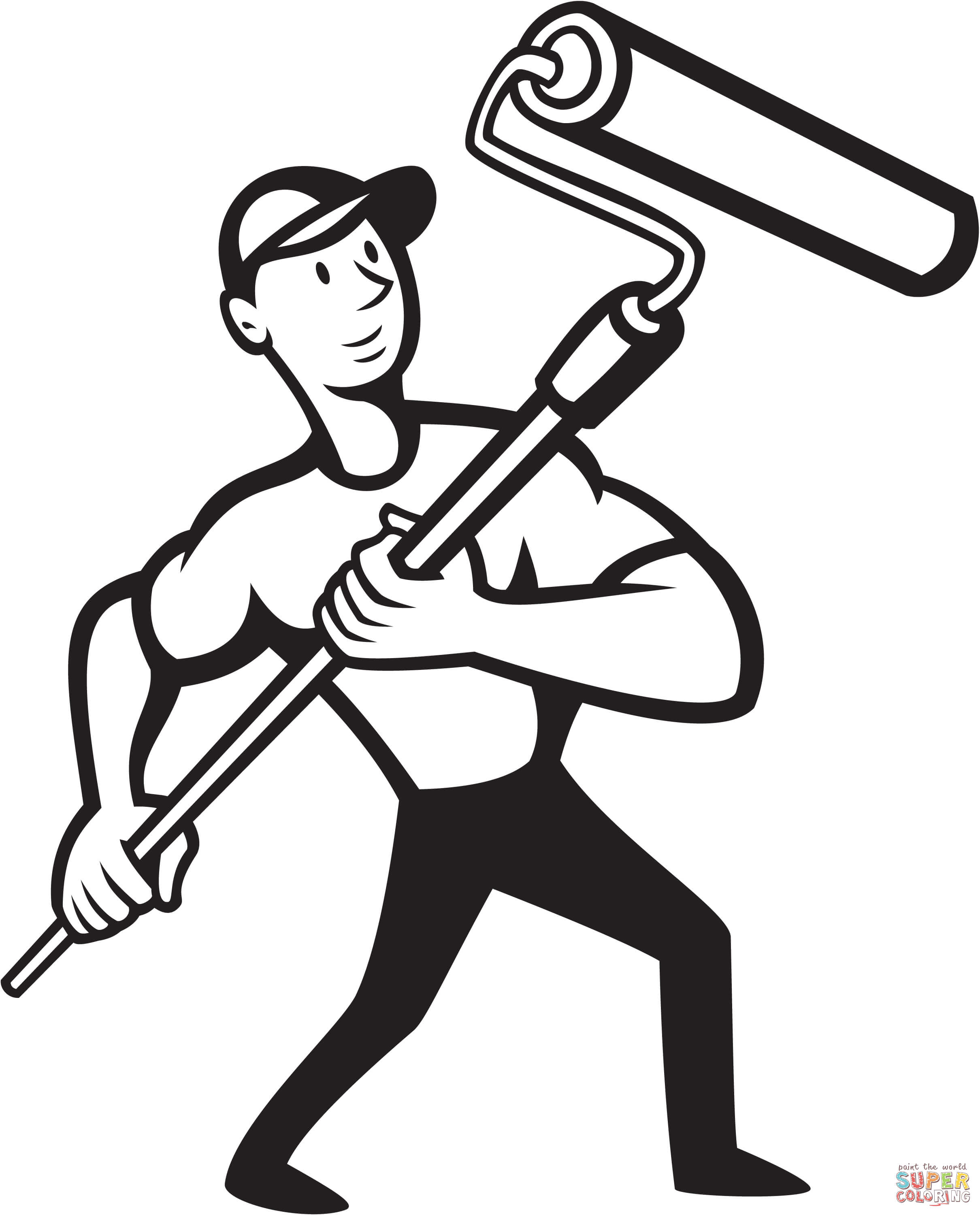2420x3000 Construction Worker With Paint Roller Coloring Page Free