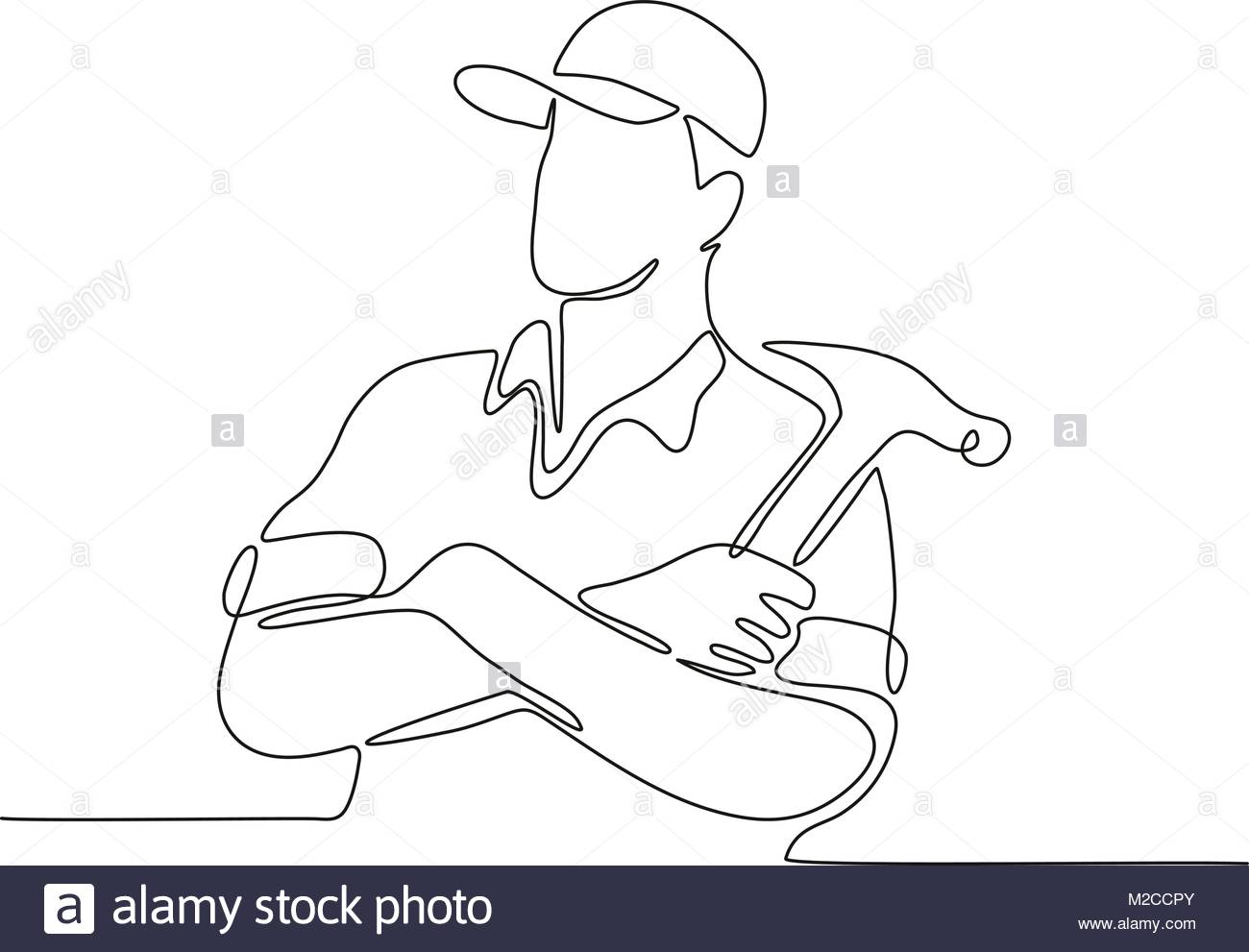 1300x991 Continuous Line Drawing Illustration Of A Builder, Carpenter
