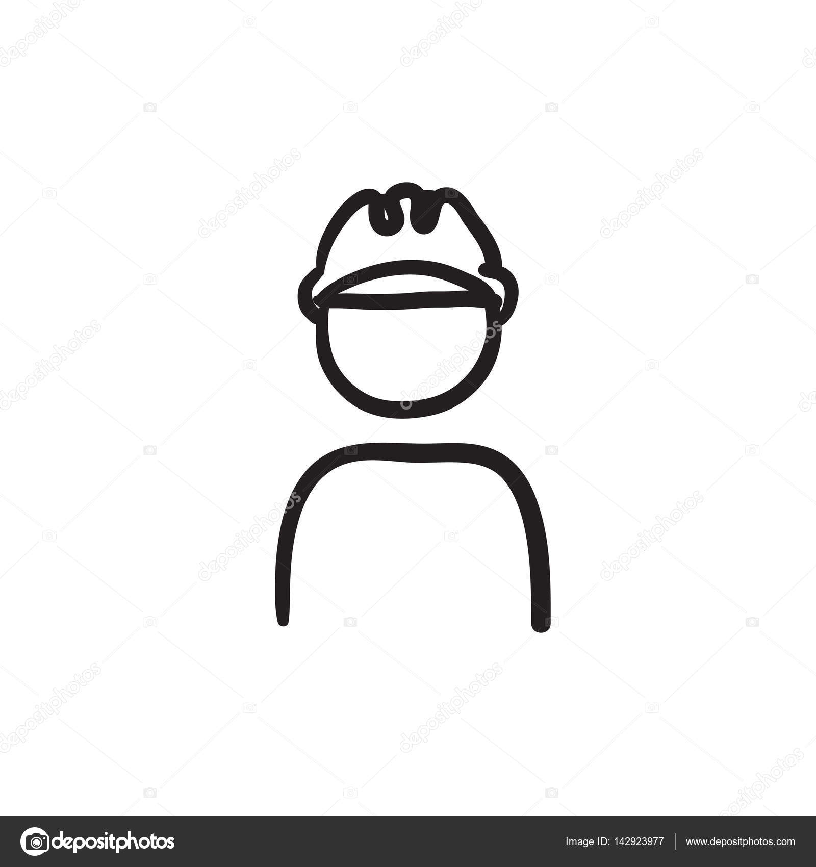 1600x1700 Worker Wearing Hard Hat Sketch Icon. Stock Vector Rastudio