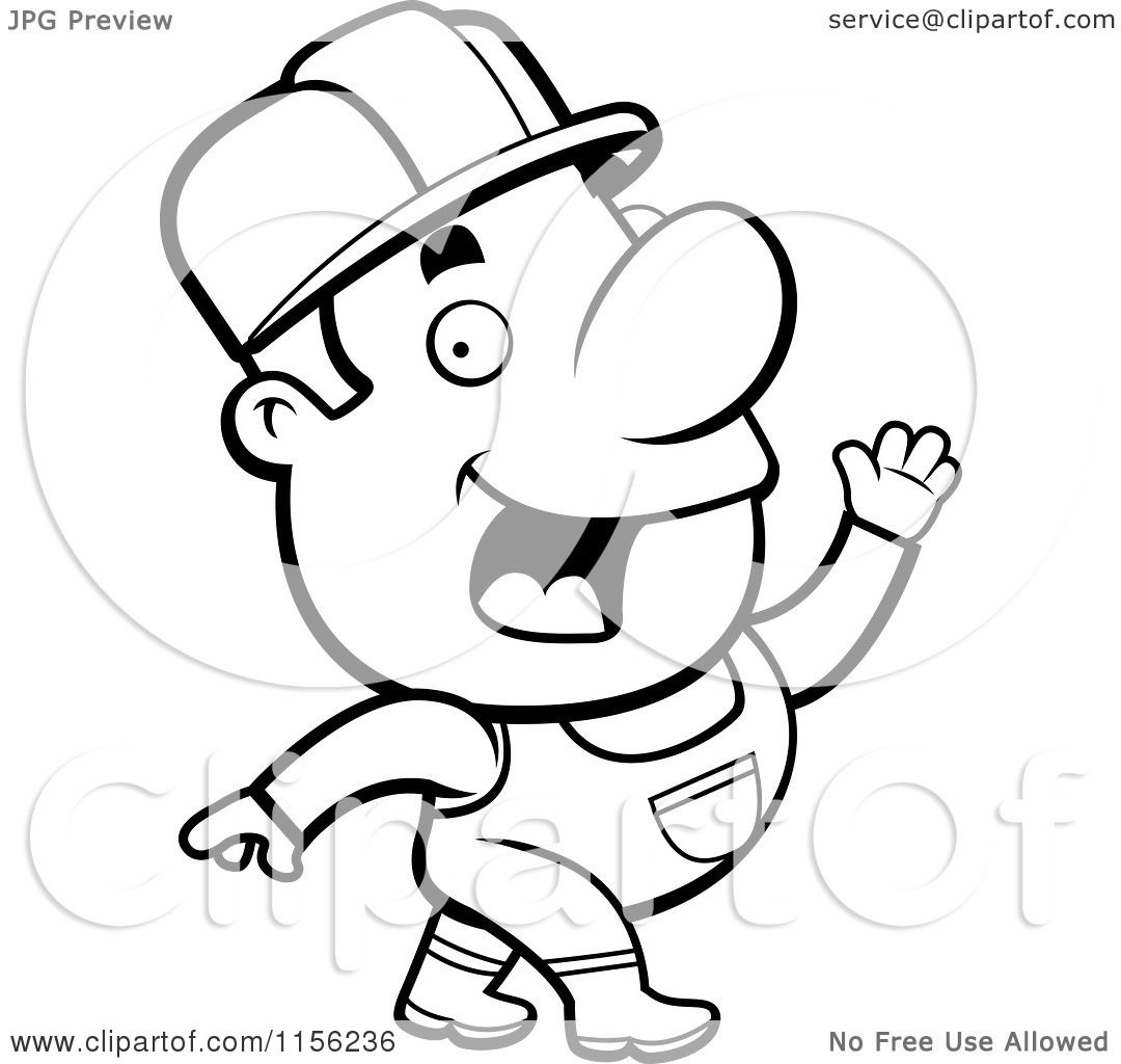 1080x1024 Cartoon Clipart Of A Black And White Construction Worker Waving