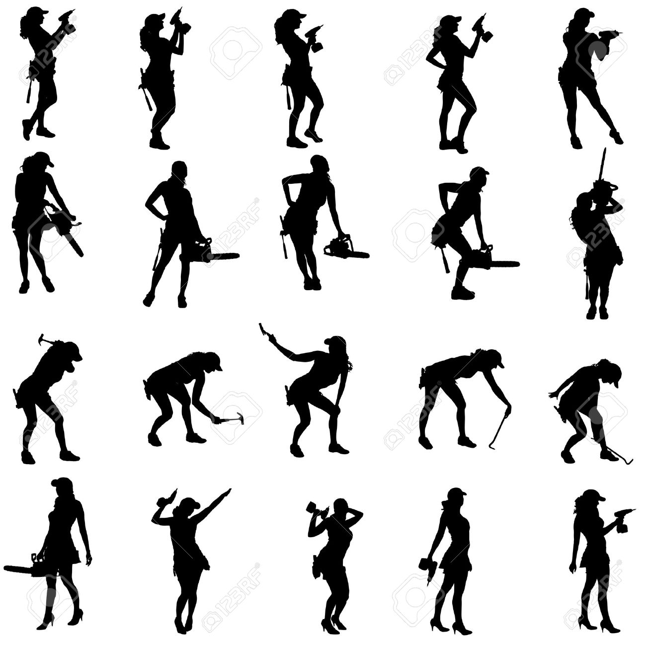 1300x1300 Vector Silhouette Of A People Working With Tools On A White