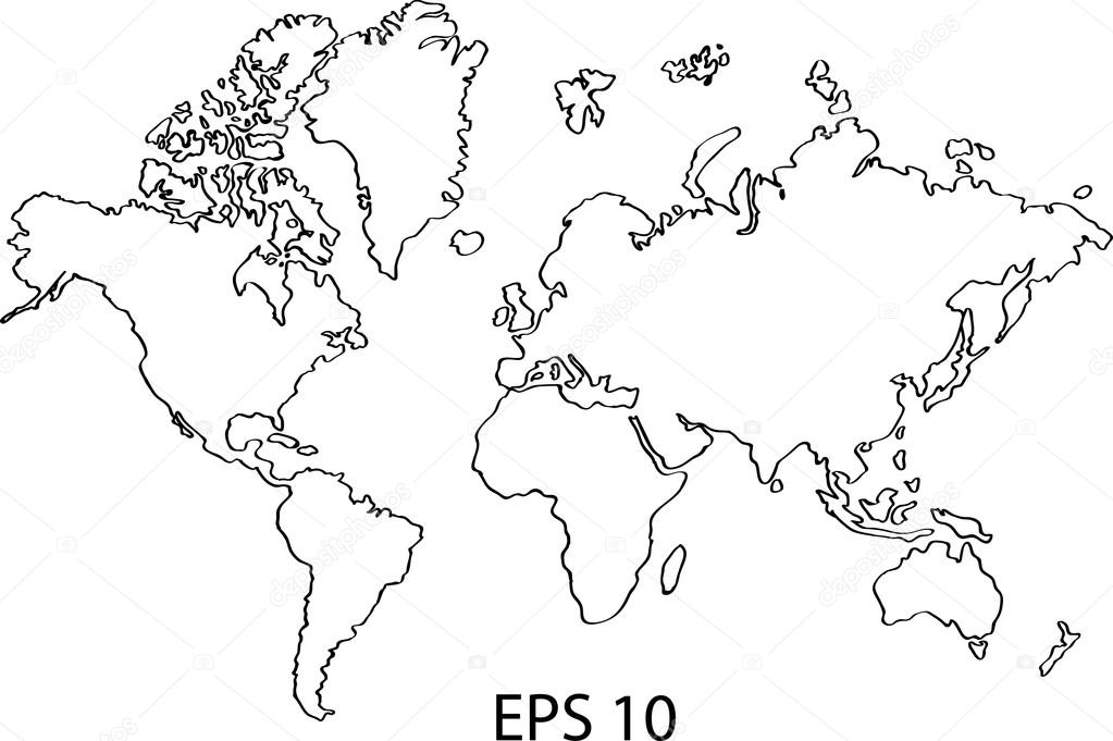 1023x681 Map Of The World Line Drawing