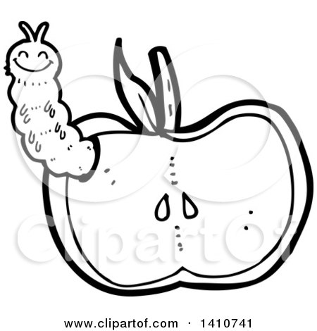 450x470 Clipart Of A Cartoon Black And White Lineart Worm In An Apple