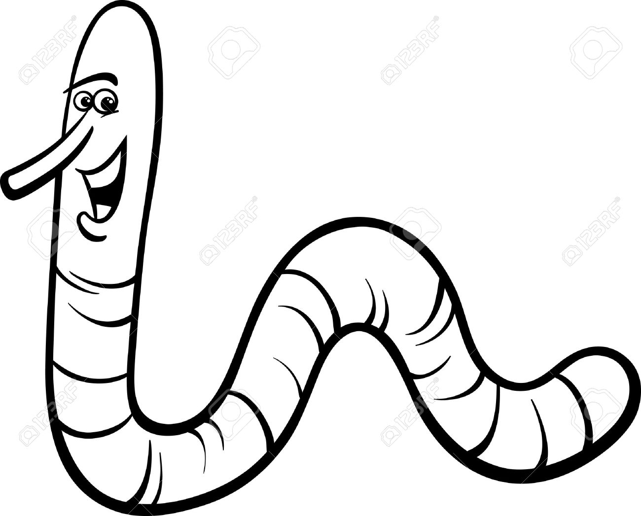 1300x1047 Black And White Cartoon Illustration Of Funny Earthworm Or Rain