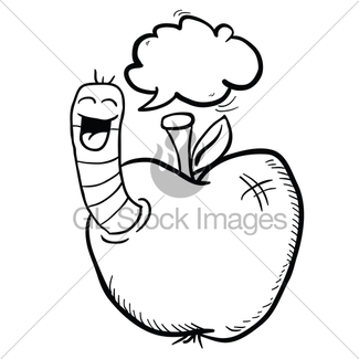 325x325 Cartoon Apple With Worm Gl Stock Images