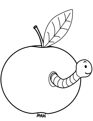 371x480 Worm Is Coming Out Of Apple Coloring Page Free Printable