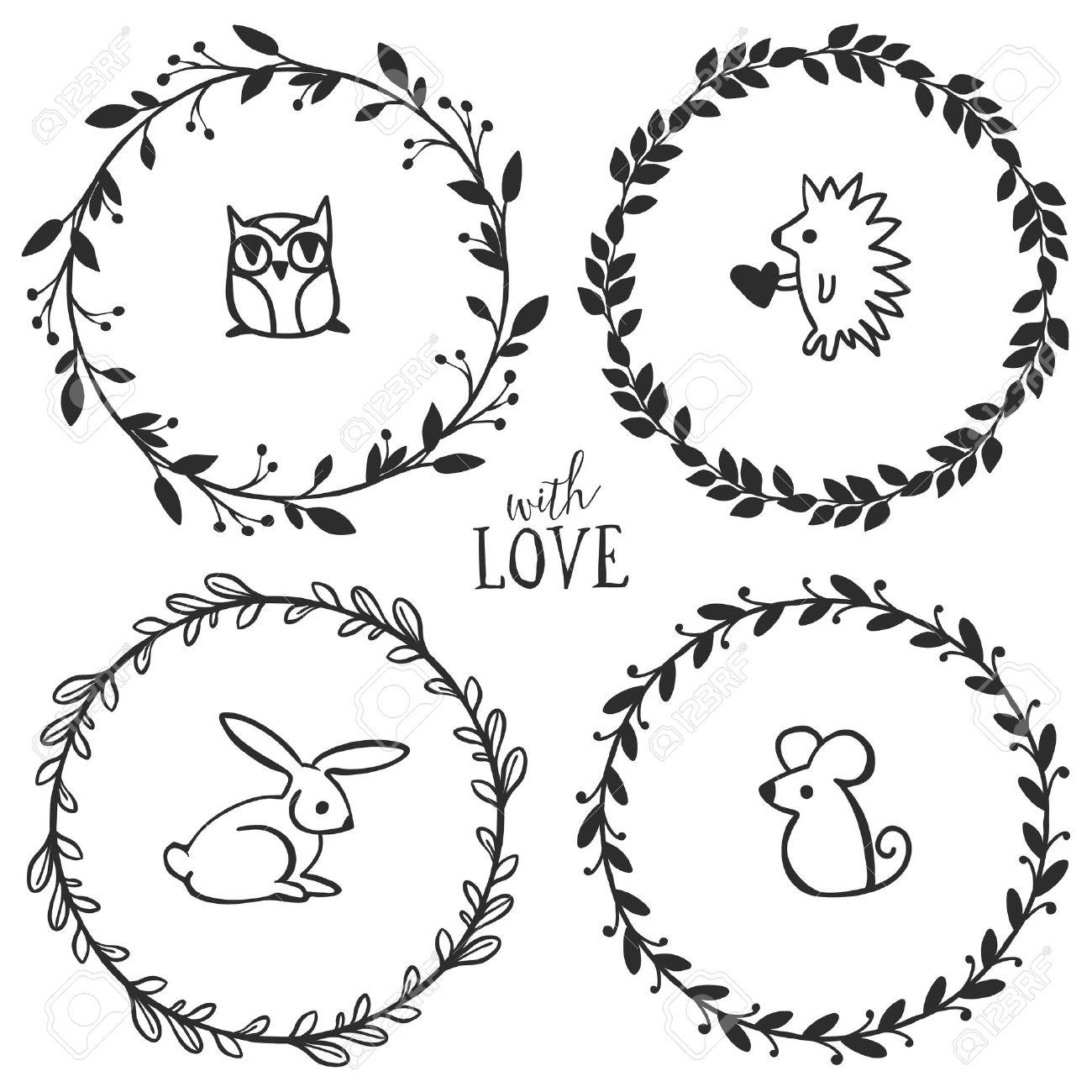 1300x1300 Hand Drawn Rustic Vintage Wreaths With Lettering And Cute Little