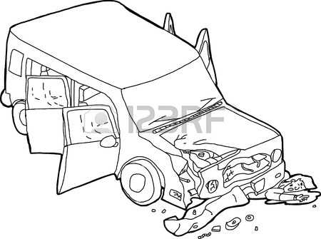 450x335 Cartoon Outline Of Isolated Damaged Suv Car On White Royalty Free