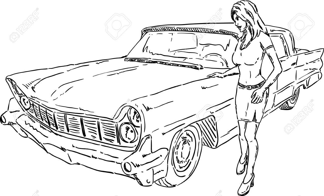 1300x789 American Old Car With Girl Royalty Free Cliparts, Vectors,