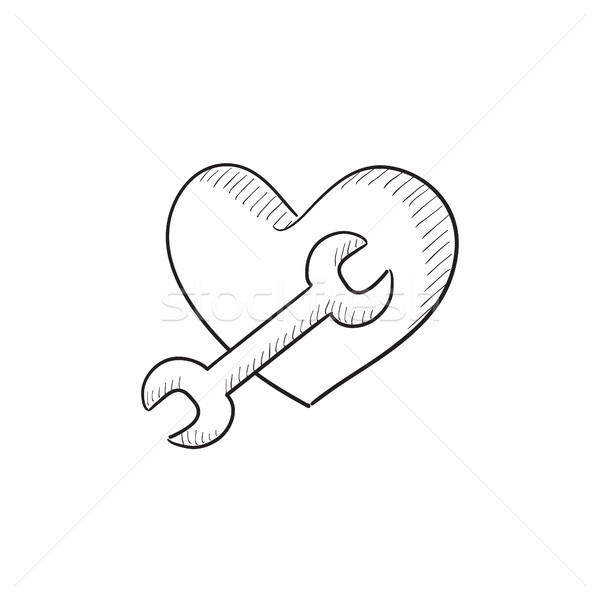 600x600 Heart With Wrench Sketch Icon. Vector Illustration Andrei