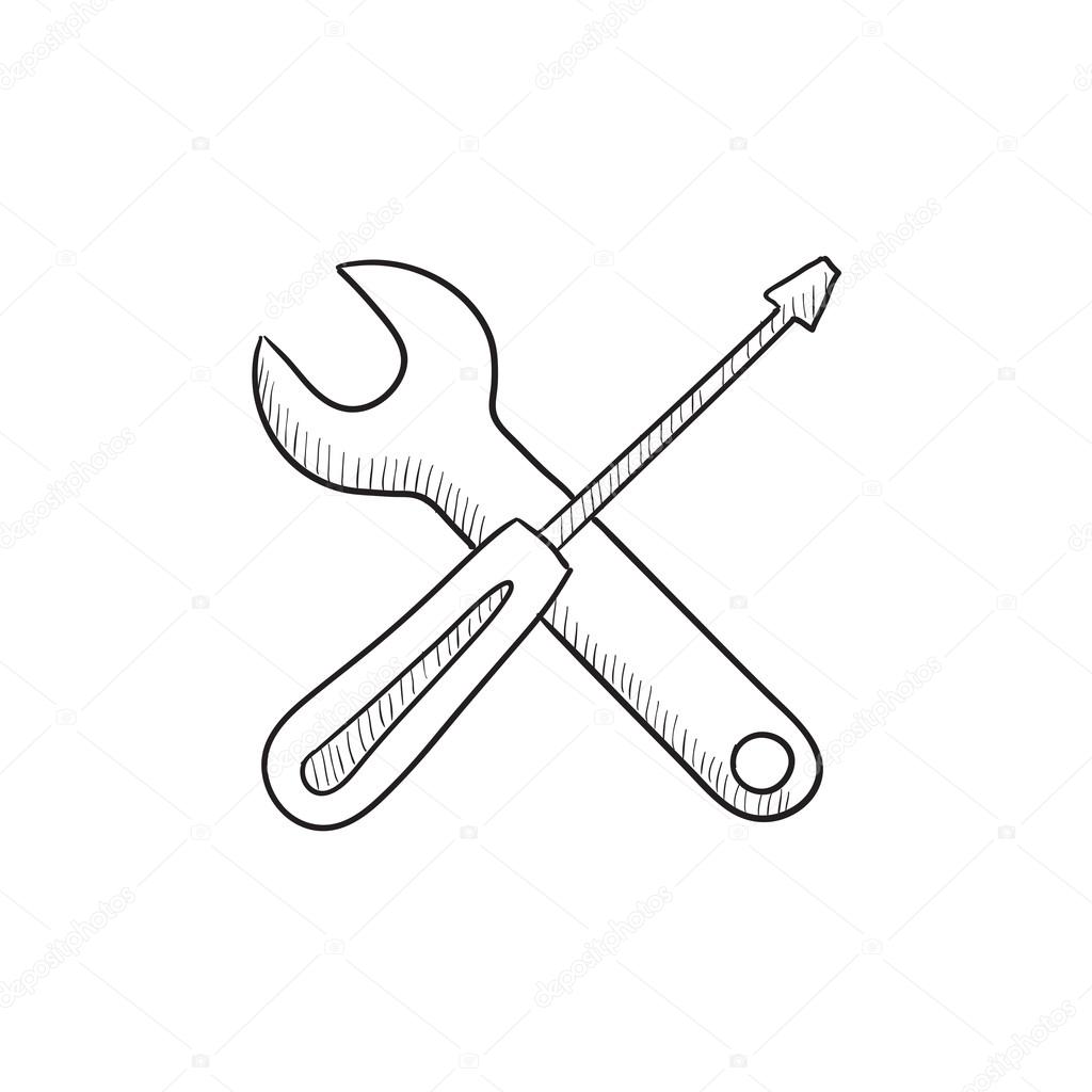 1024x1024 Screwdriver And Wrench Tools Sketch Icon. Stock Vector