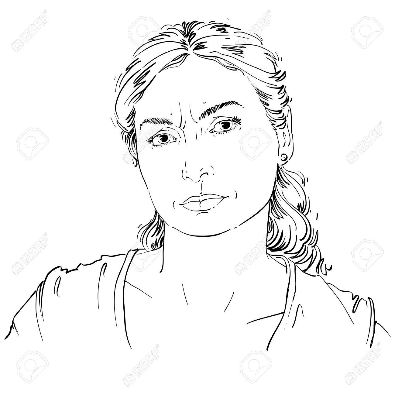 1300x1300 Hand Drawn Portrait Of White Skin Doubtful Woman, Face Emotions
