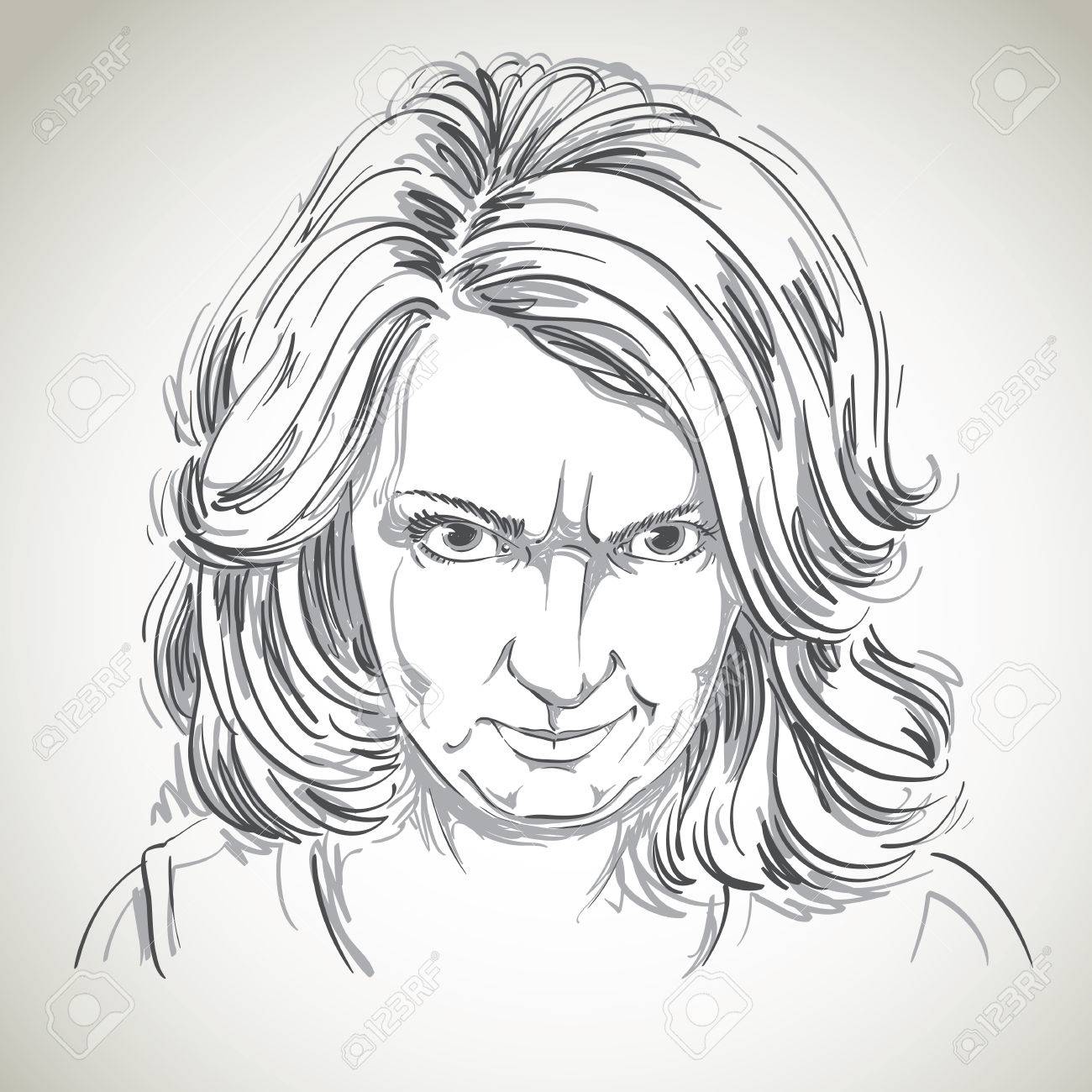1300x1300 Hand Drawn Portrait Of White Skin Arrogant Woman With Wrinkles