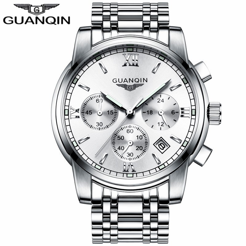 800x800 Luxury Men Business Silver Steel Quartz Watch Chronograph Luminous