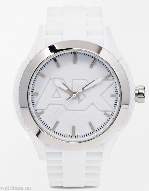 502x640 Armani Exchange Mens Ax1380 White Silicone Wristwatch White Dial