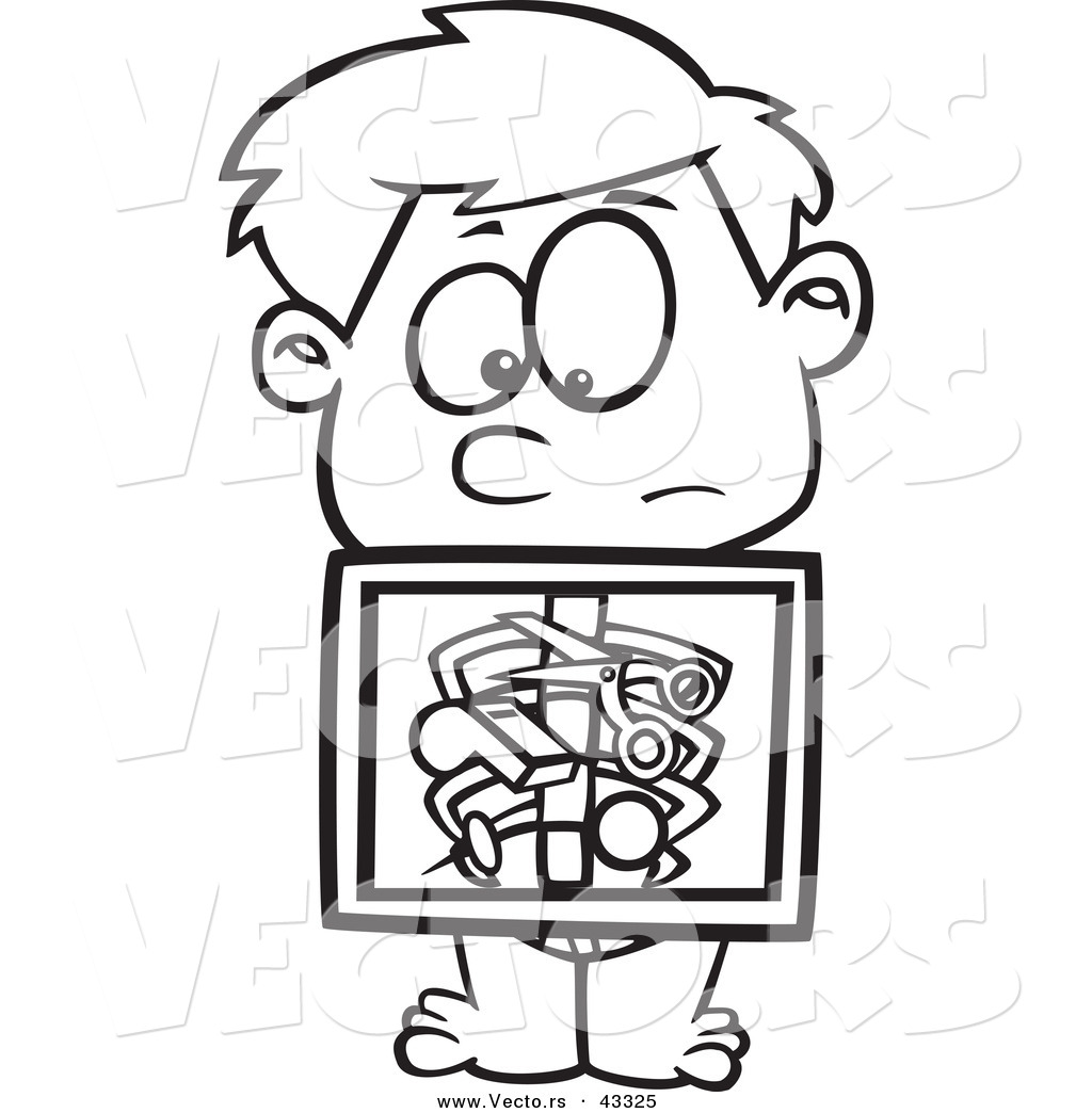 1024x1044 Vector Of A Nervouse Cartoon Boy Holding X Ray Showing Swallowed