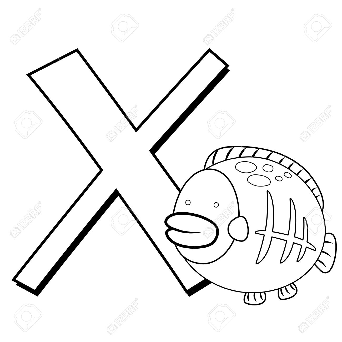 1300x1300 Coloring Alphabet For Kids, X With X Ray Fish Royalty Free