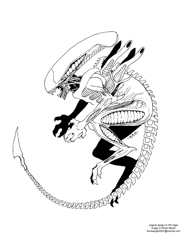 627x800 Xenomorph Lineart By Foxxie Angel