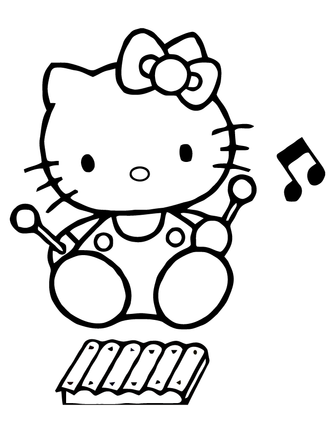 670x867 Hello Kitty Playing Xylophone Coloring Page H Amp M Coloring Pages