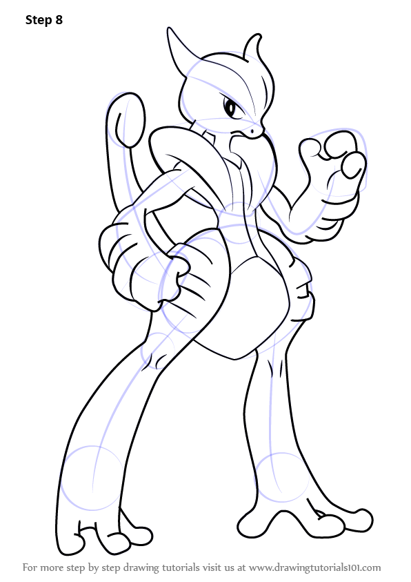 596x843 Learn How To Draw Mega Mewtwo X From Pokemon (Pokemon) Step By