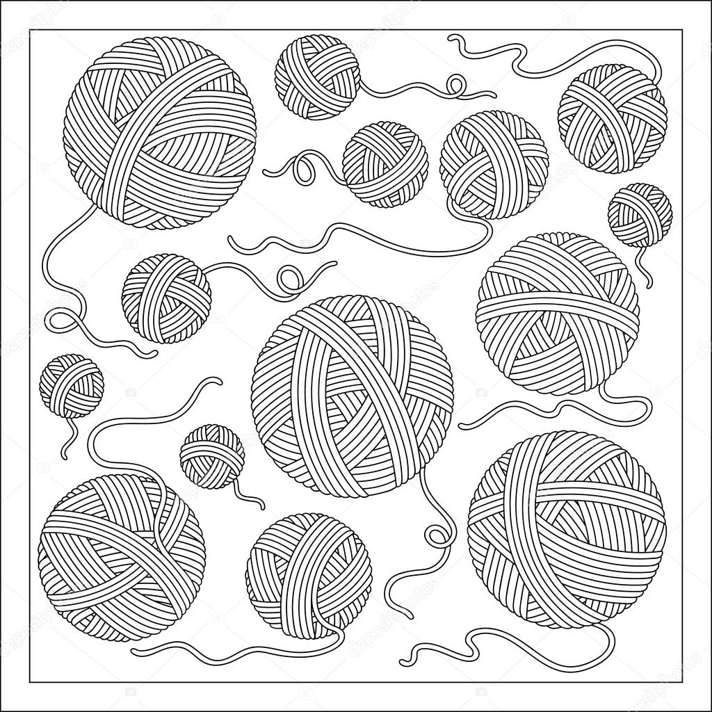 1024x1024 Vector Illustration Outline Drawing Yarn Balls Stock Vector
