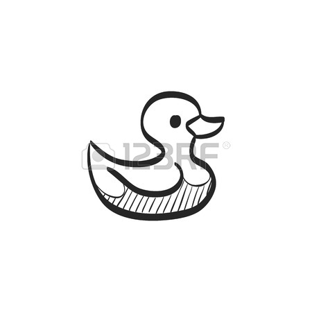 450x450 Rubber Duck Icon In Doodle Sketch Lines. Kids Bathing Animal