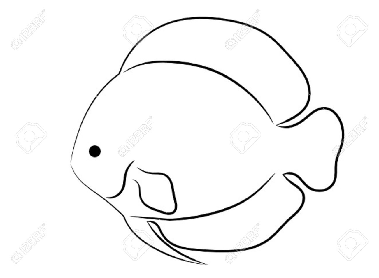 1300x954 Rounded Tropical Fish Simple Outline Isolated On White Background