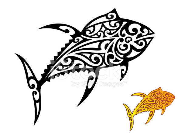 586x440 Tribal Yellowfin Tuna Stock Vector