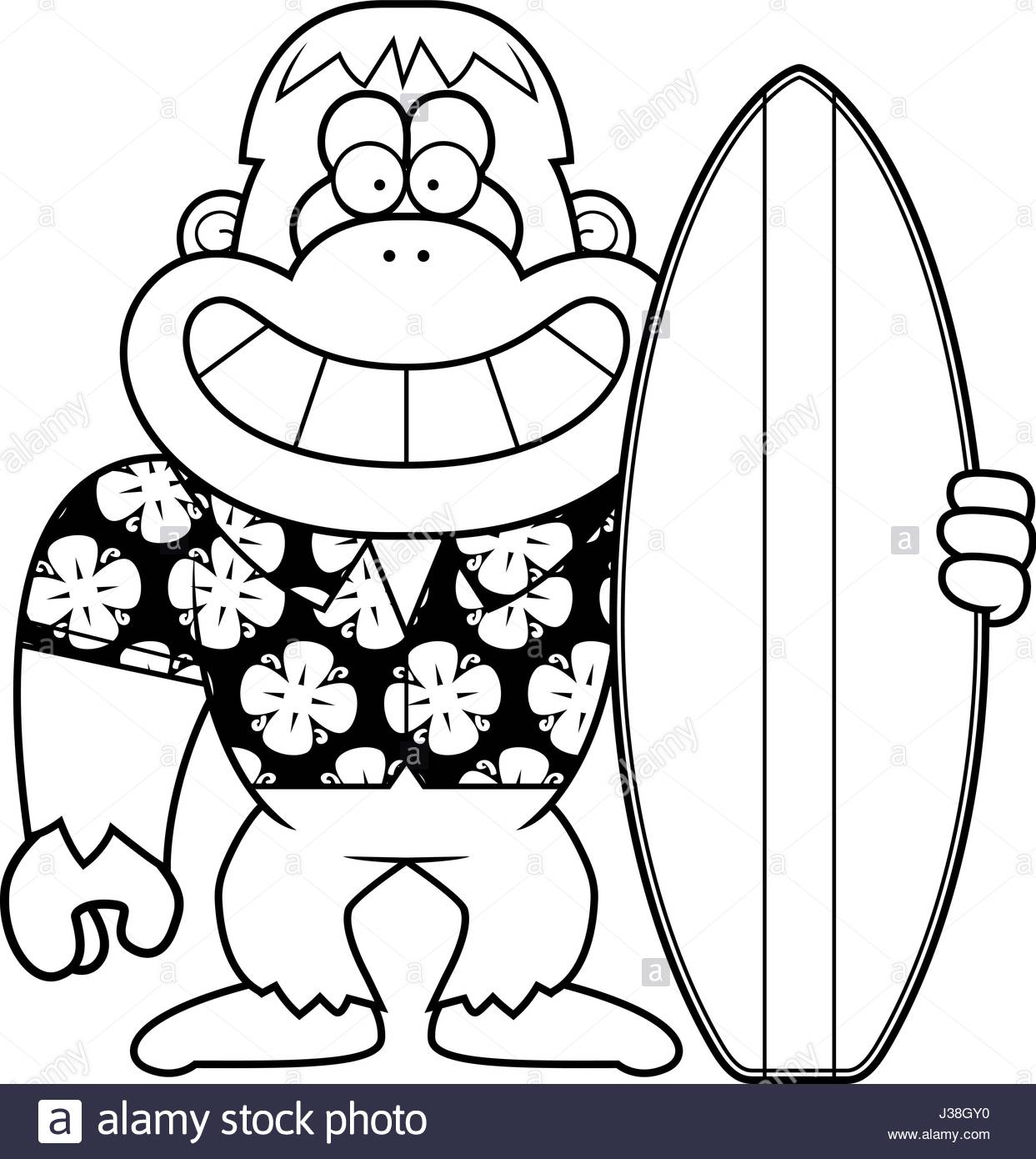 1243x1390 A Cartoon Illustration Of A Yeti Surfing In The Summer Stock