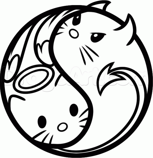 630x652 How To Draw A Hello Kitty Yin Yang, Step By Step, Symbols, Pop