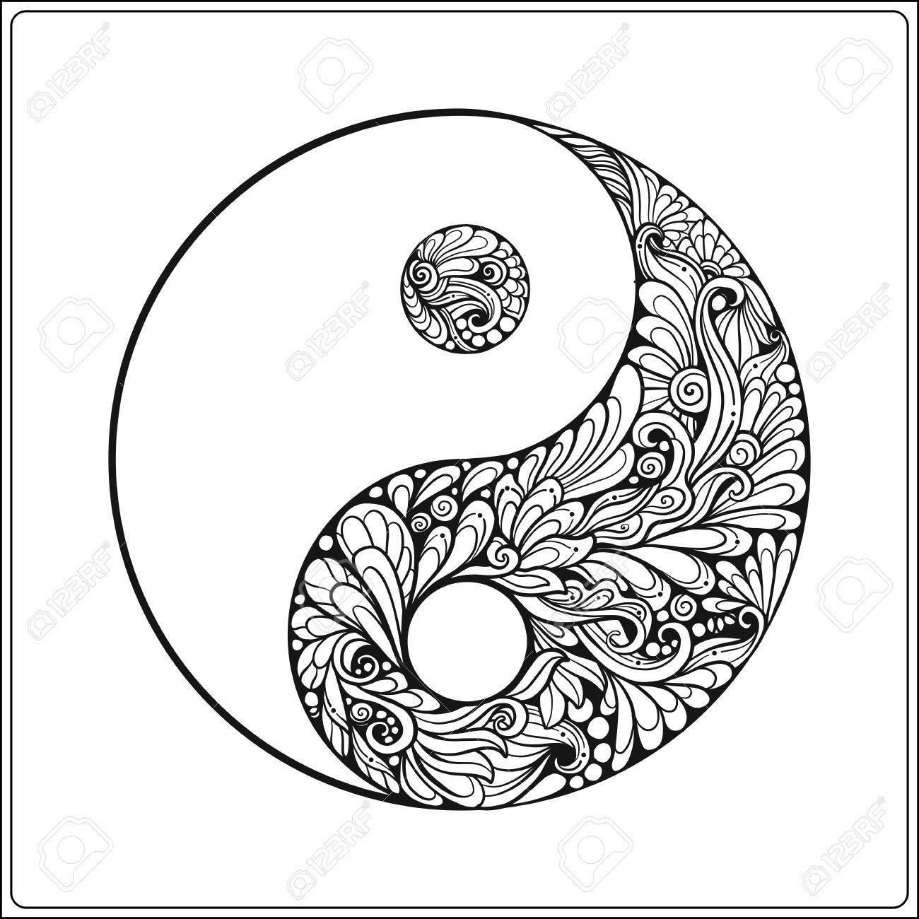 1300x1300 Symbol Of Yin And Yang. In Gold On Black Background Coloring
