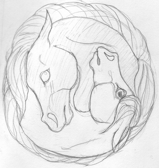 613x646 Equine Yin Yang Sketch By Silverdragon76