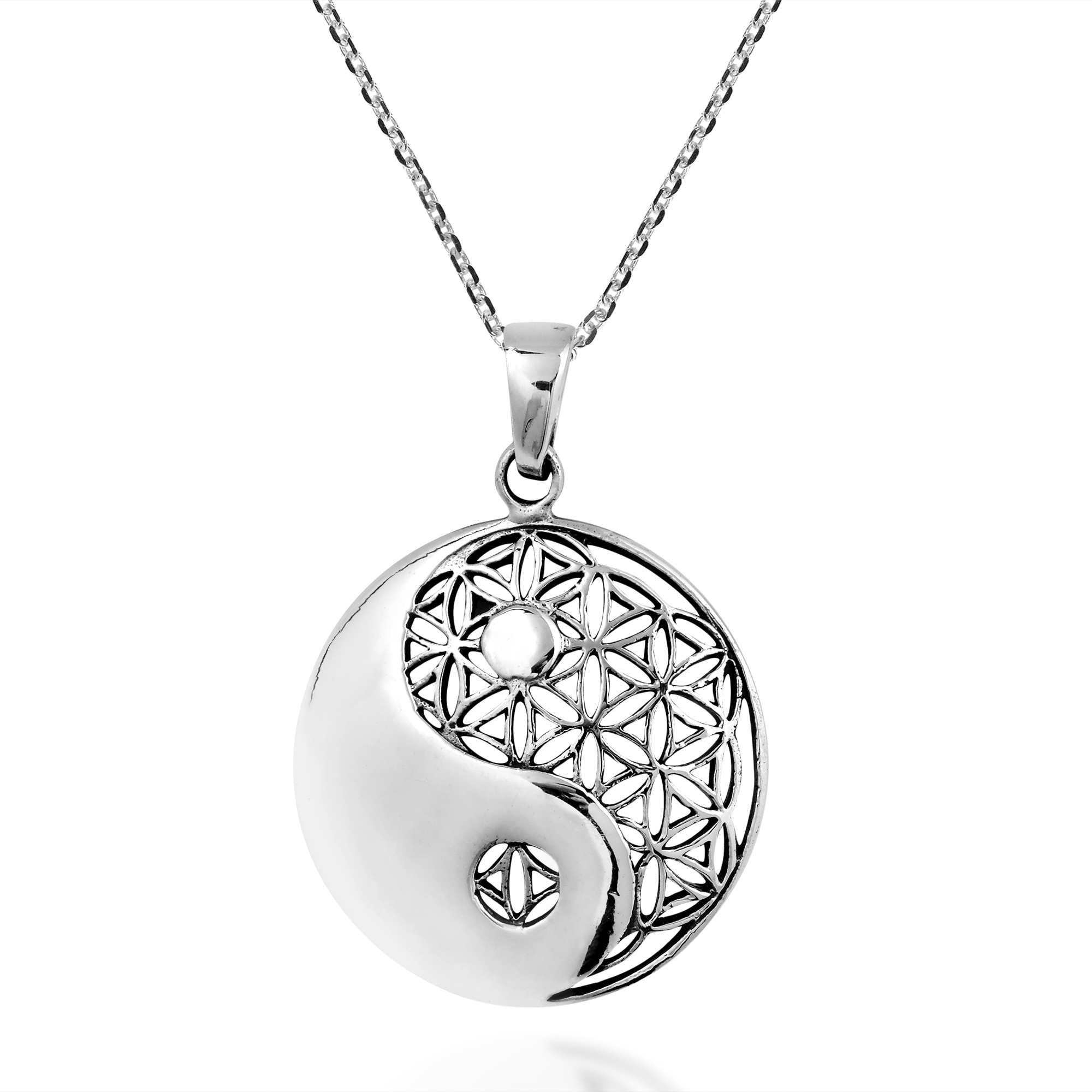 2000x2000 Yin Yang Balance Flower Of Life Sterling Silver Necklace