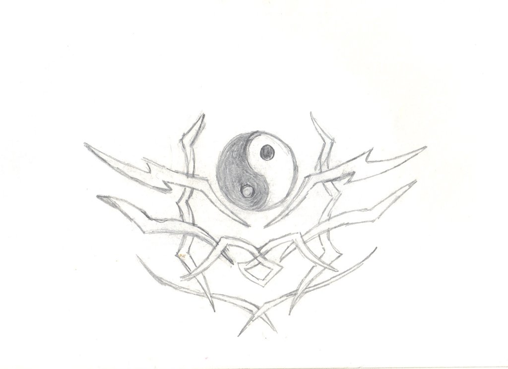 1024x744 Tribal And Yin Yang Symbol Tattoo Design